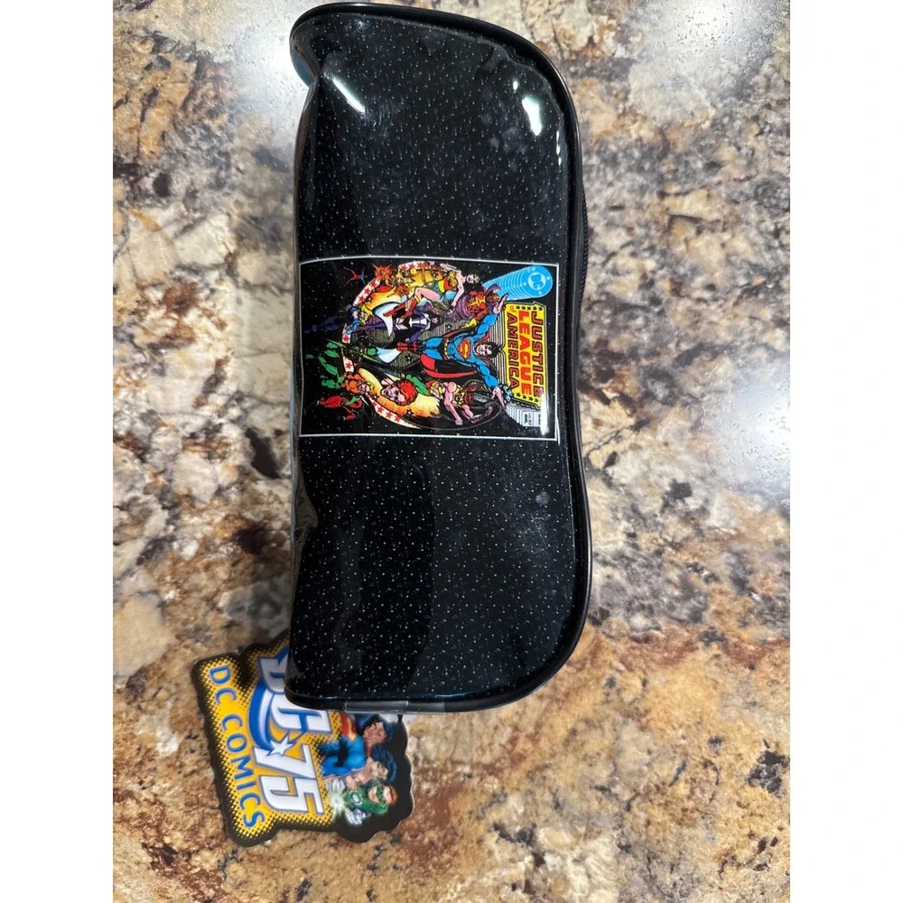 DC Comics Justice League America 75th Anniversary Pencil Case Black Glitter New
